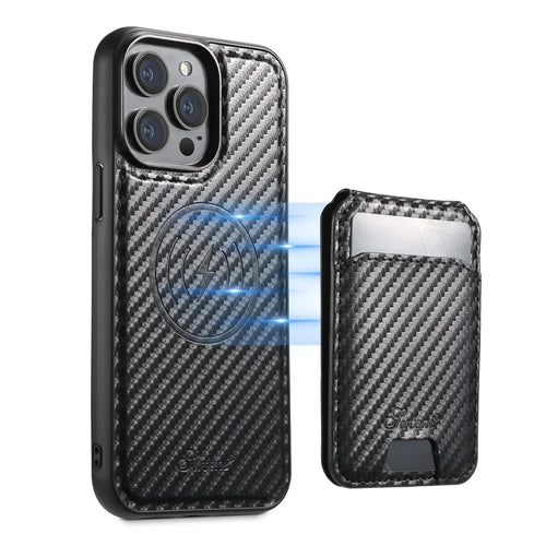 SUTENI H18 For iPhone 16 Pro Magnetic Case Carbon Fiber Texture Leather+TPU Cover with Detachable Card Bag - 1