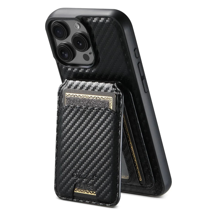 SUTENI H18 For iPhone 16 Pro Magnetic Case Carbon Fiber Texture Leather+TPU Cover with Detachable Card Bag - 3