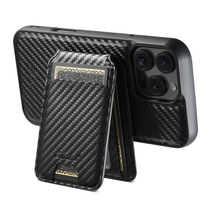 SUTENI H18 For iPhone 16 Pro Magnetic Case Carbon Fiber Texture Leather+TPU Cover with Detachable Card Bag - 4