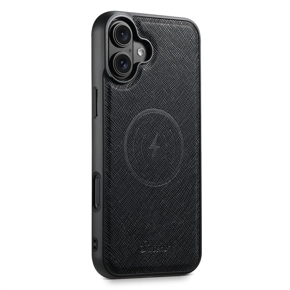 SUTENI H17 For iPhone 16 Magnetic Case Cross Texture Leather Phone Back Cover with Detachable Card Bag - Black - 4