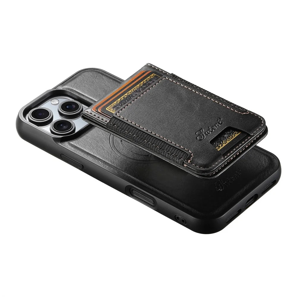 SUTENI H17 For iPhone 16 Pro Max Case Compatible with MagSafe Card Holder Kickstand Phone Cover - Black - 6