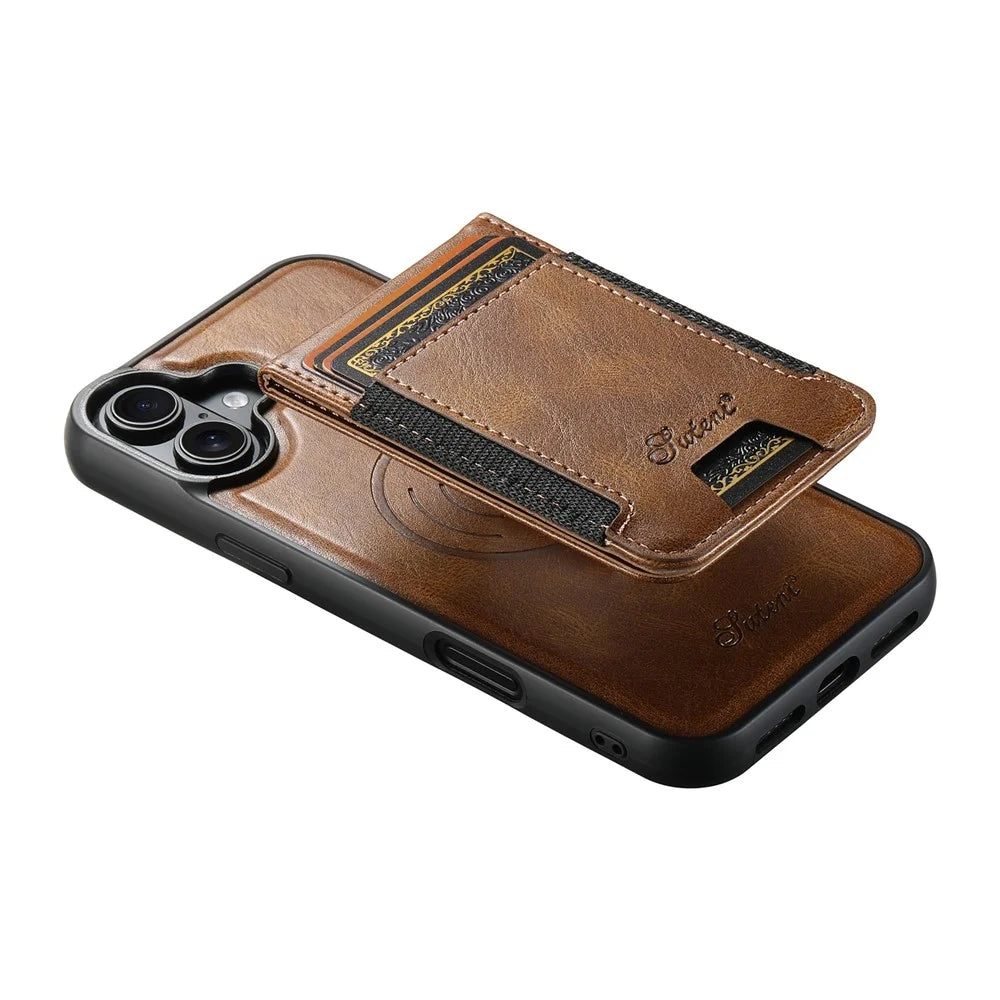 SUTENI H17 For iPhone 16 Case Compatible with MagSafe Card Holder Kickstand Phone Cover - Brown - 3