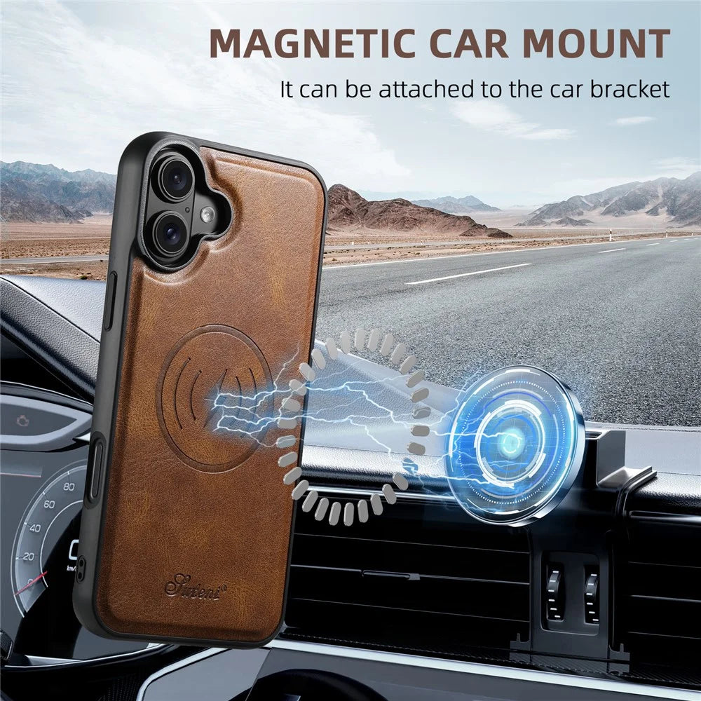 SUTENI H17 For iPhone 16 Case Compatible with MagSafe Card Holder Kickstand Phone Cover - Brown - 4