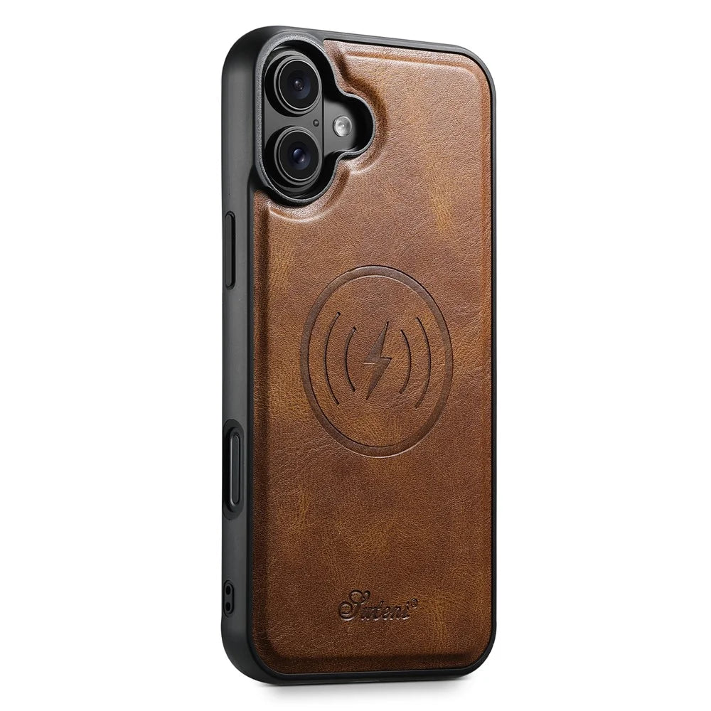 SUTENI H17 For iPhone 16 Case Compatible with MagSafe Card Holder Kickstand Phone Cover - Brown - 7