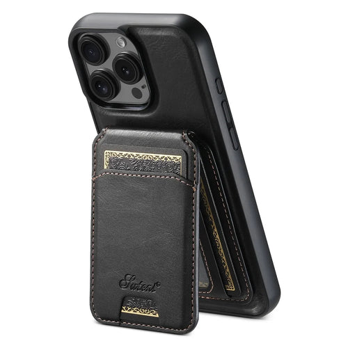 SUTENI H15 For iPhone 16 Pro Max Magnetic Case Detachable Card Holder Phone Cover - Black - 1