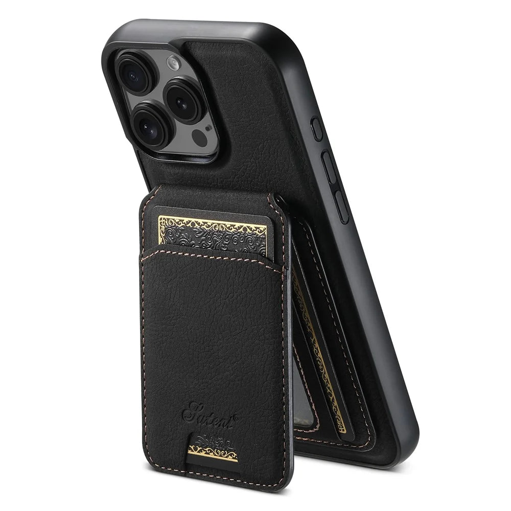 SUTENI H16 For iPhone 16 Pro Max Magnetic Case Kickstand Phone Cover Detachable Card Holder - Black - 1