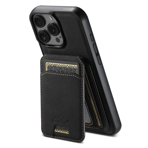 SUTENI H16 For iPhone 16 Pro Max Magnetic Case Kickstand Phone Cover Detachable Card Holder - Black - 1