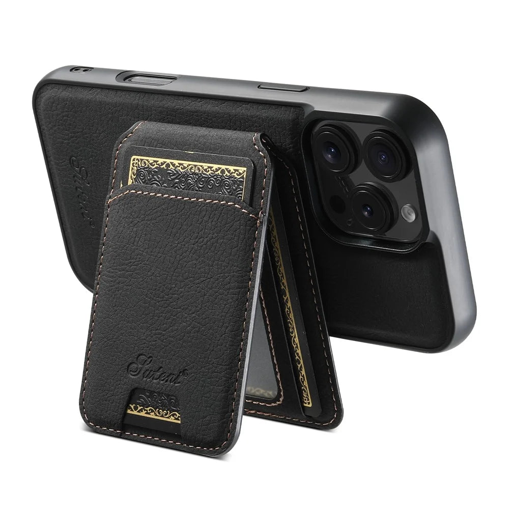 SUTENI H16 For iPhone 16 Pro Max Magnetic Case Kickstand Phone Cover Detachable Card Holder - Black - 2