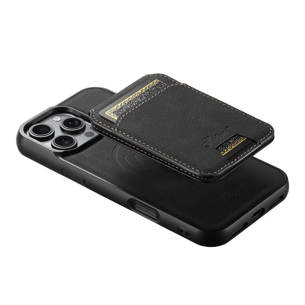 SUTENI H16 For iPhone 16 Pro Max Magnetic Case Kickstand Phone Cover Detachable Card Holder - Black - 4