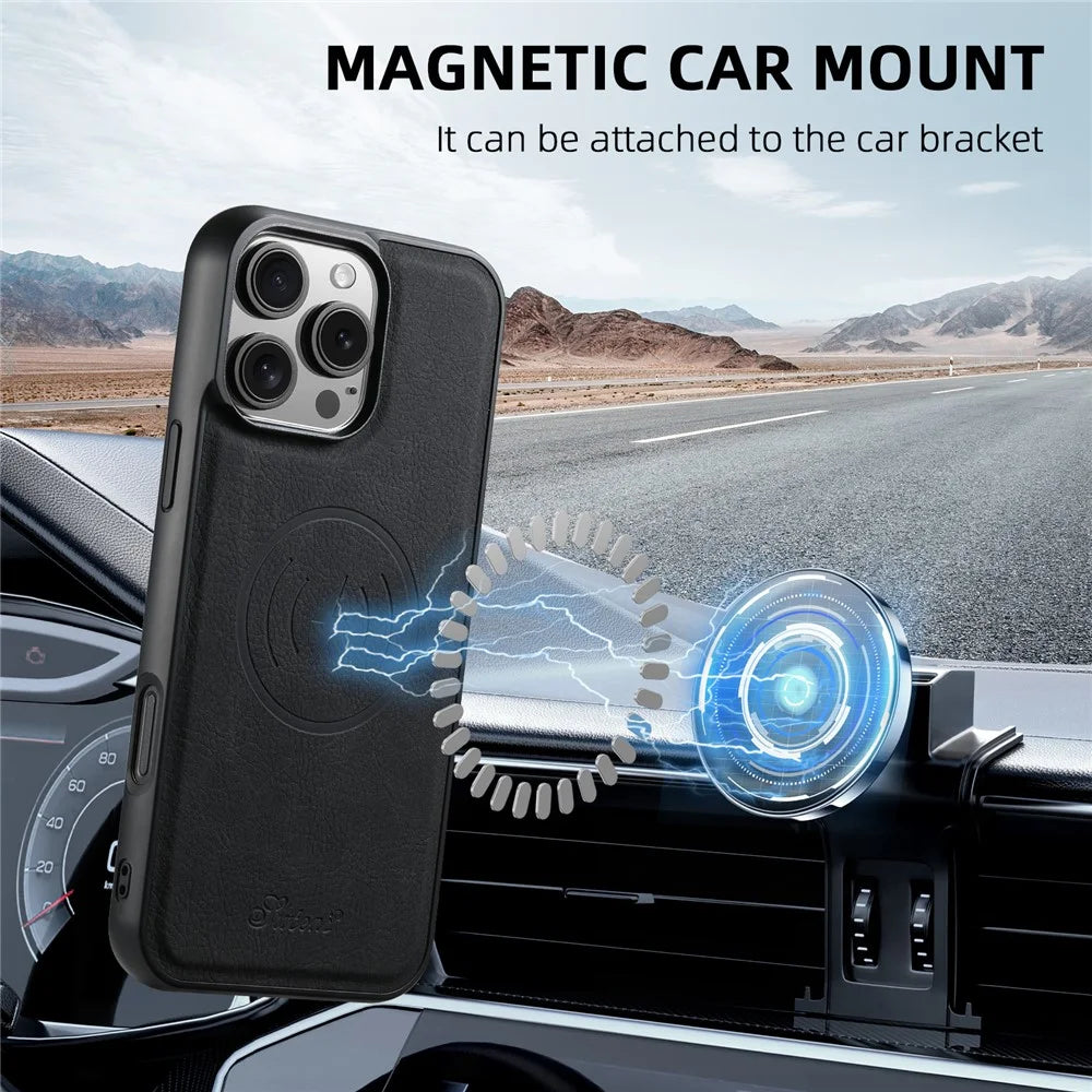 SUTENI H16 For iPhone 16 Pro Max Magnetic Case Kickstand Phone Cover Detachable Card Holder - Black - 7