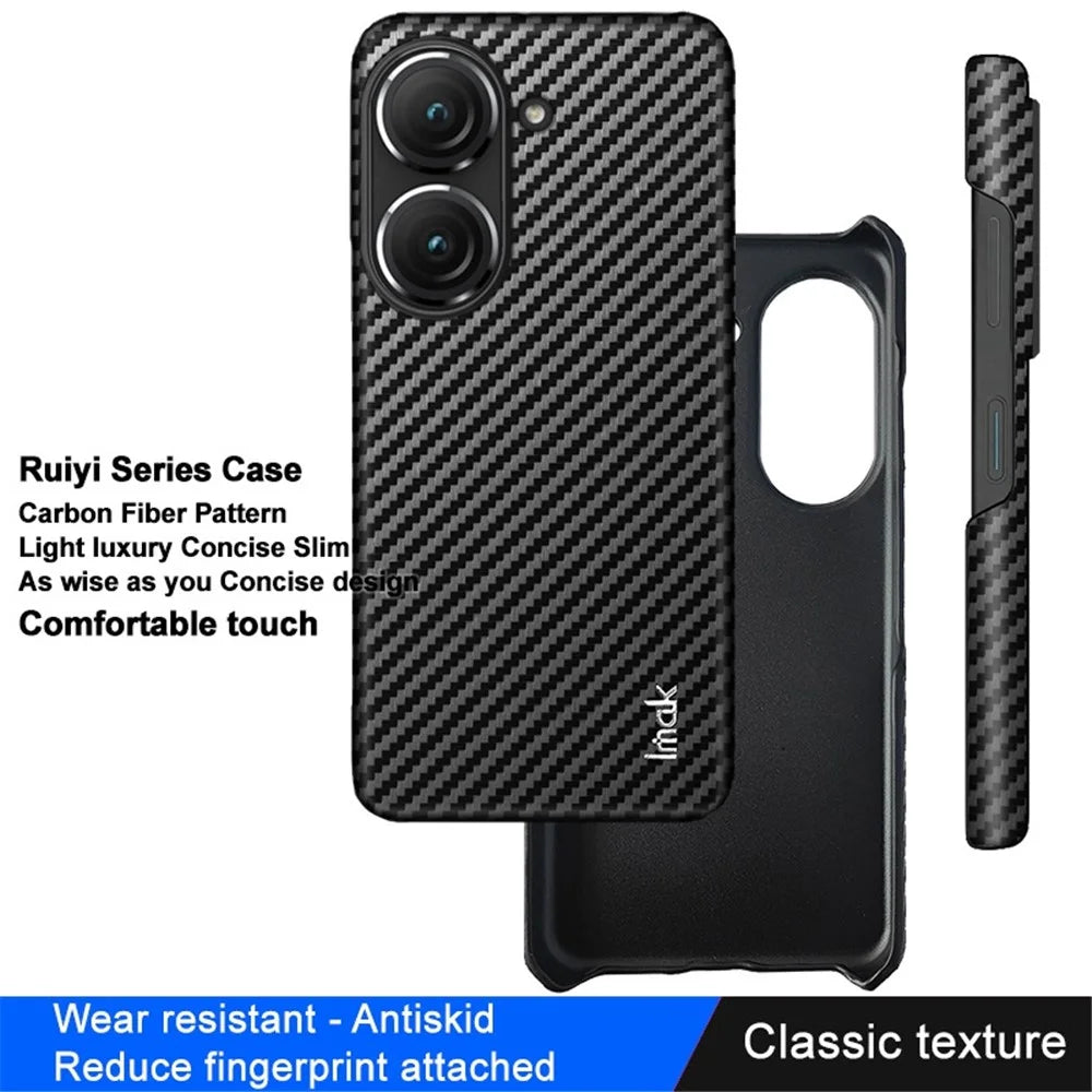IMAK Ruiyi Series for Asus Zenfone 9 5G Carbon Fiber Texture PU Leather Coated PC Back Case Anti-scratch Anti-drop Phone Cover - 3