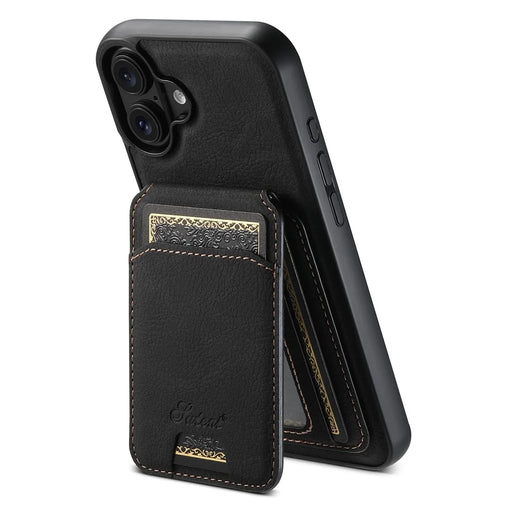 SUTENI H16 For iPhone 16 Magnetic Case Kickstand Phone Cover Detachable Card Holder - Black - 1