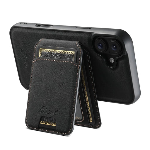 SUTENI H16 For iPhone 16 Magnetic Case Kickstand Phone Cover Detachable Card Holder - Black - 2