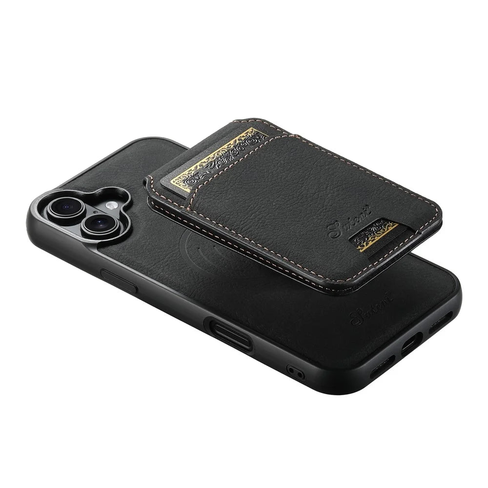 SUTENI H16 For iPhone 16 Magnetic Case Kickstand Phone Cover Detachable Card Holder - Black - 4