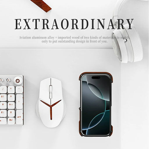 R-JUST For iPhone 16 Bumper Case Aluminium Alloy+Redwood Frameless Phone Cover - 2