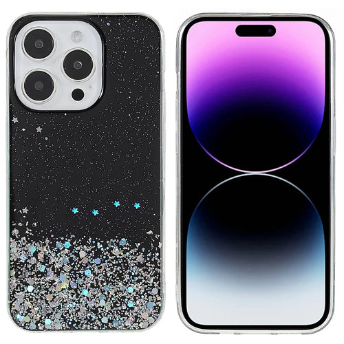 For iPhone 14 Pro Starry Sky Epoxy Mobile Phone Case Cover Soft TPU Shockproof Anti-Scratch Sparkle Cover - Black - 1