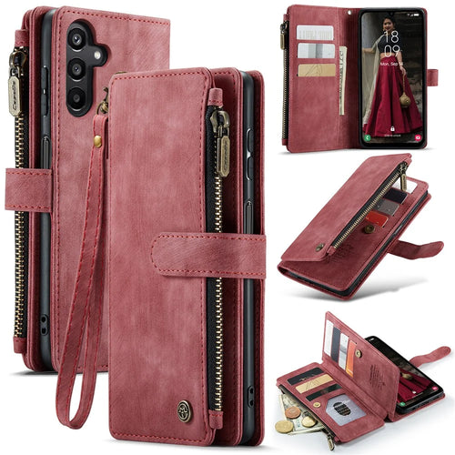 CASEME For Samsung Galaxy A16 5G / A16 4G Phone Cases with Strap  C30 Zipper Multiple Card Holder PU Leather Cover - Red - 1