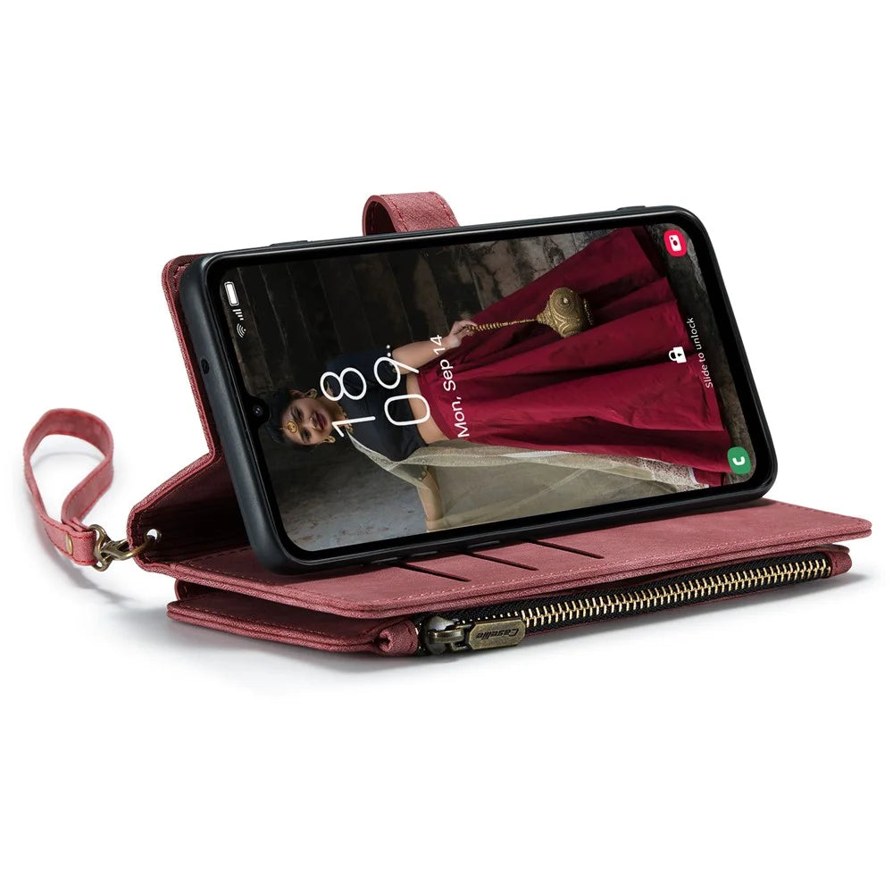 CASEME For Samsung Galaxy A16 5G / A16 4G Phone Cases with Strap  C30 Zipper Multiple Card Holder PU Leather Cover - Red - 3
