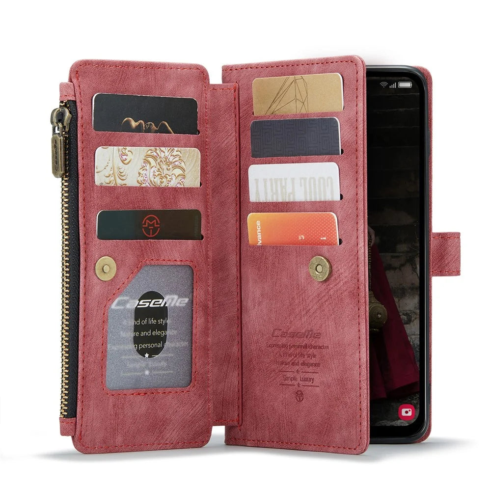 CASEME For Samsung Galaxy A16 5G / A16 4G Phone Cases with Strap  C30 Zipper Multiple Card Holder PU Leather Cover - Red - 4