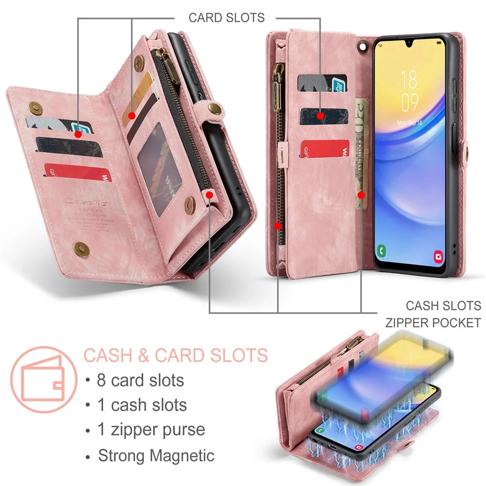 CASEME For Samsung Galaxy A16 5G / A16 4G Phone Cases  008 Leather Cover with Detachable Wallet and Strap - Pink - 5