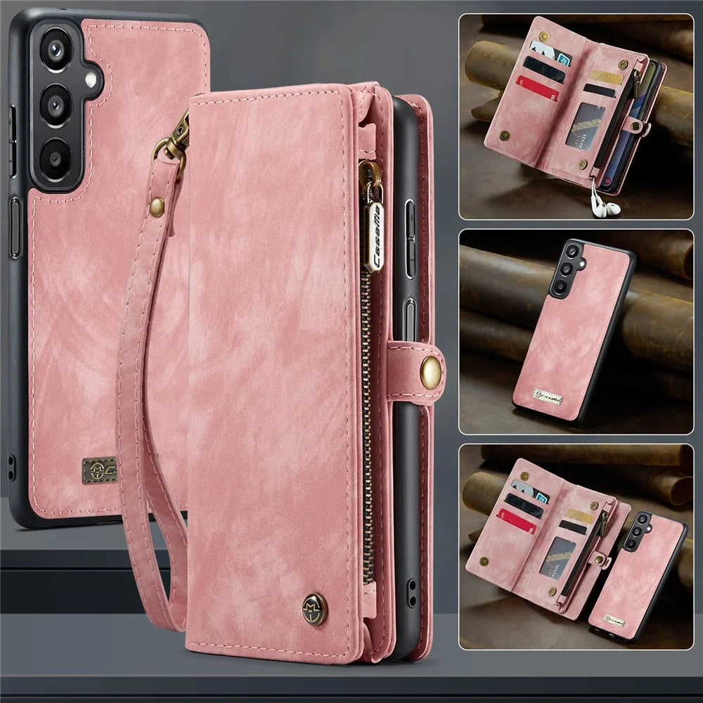 CASEME For Samsung Galaxy A16 5G / A16 4G Phone Cases  008 Leather Cover with Detachable Wallet and Strap - Pink - 7