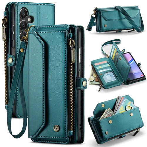 CASEME For Samsung Galaxy A16 5G / A16 4G Leather Case  C36 Zipper Multiple Card Slots Phone Cover with Straps - Green - 1