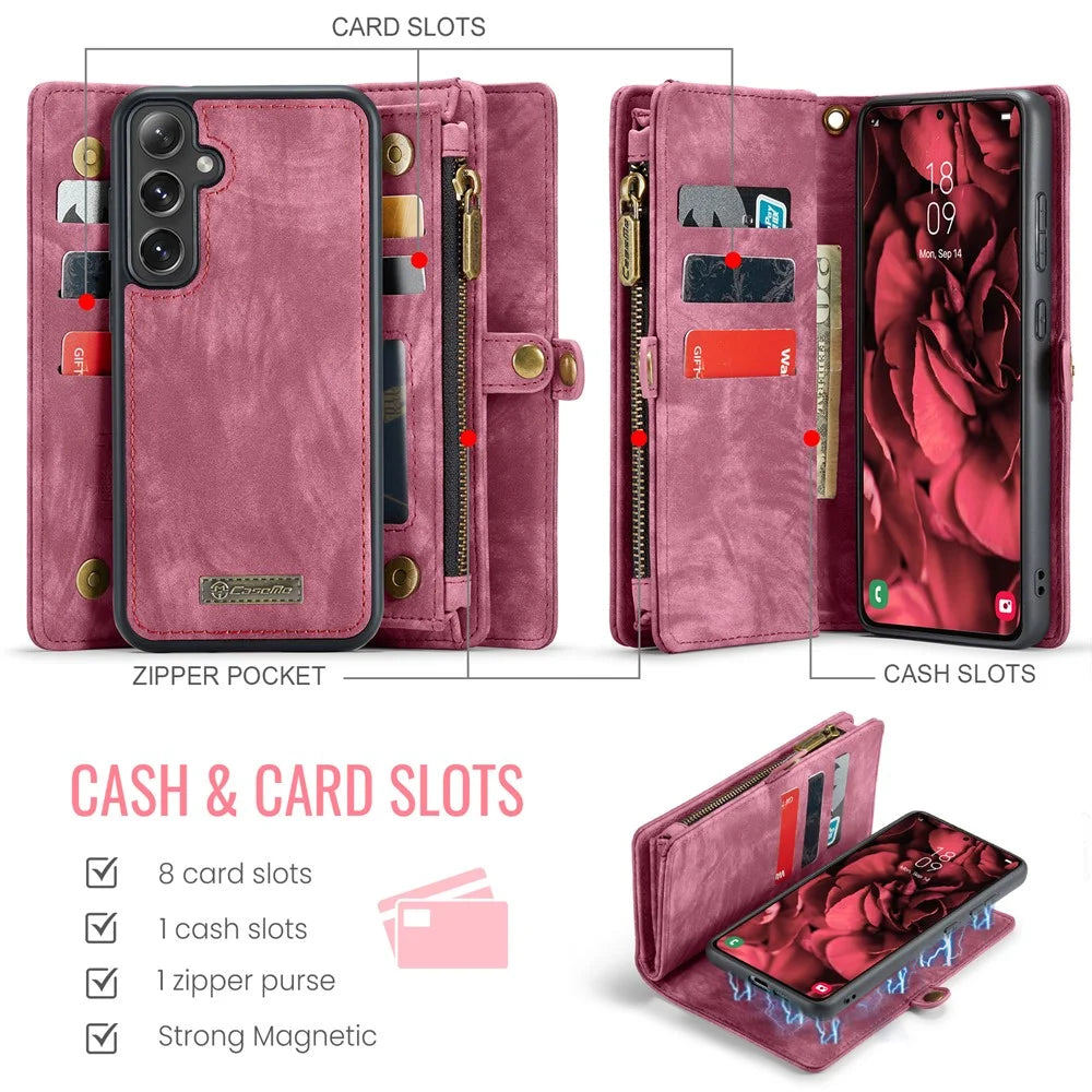 CASEME For Samsung Galaxy S24 FE Phone Cases  008 Leather Cover with Detachable Wallet and Strap - Red - 5
