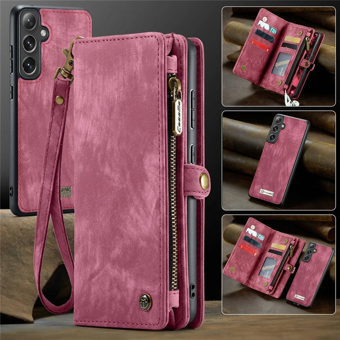 CASEME For Samsung Galaxy S24 FE Phone Cases  008 Leather Cover with Detachable Wallet and Strap - Red - 7