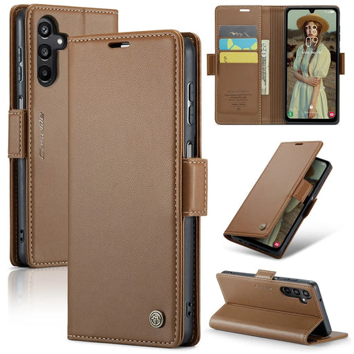 CASEME For Samsung Galaxy A16 5G / A16 4G Leather Case  023 RFID Blocking 3 Card Slot Mobile Cover - Brown - 1