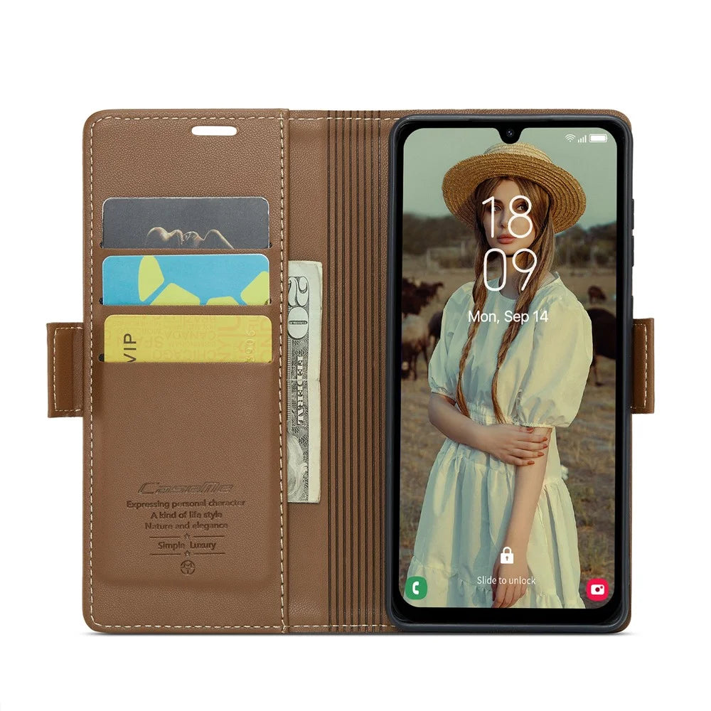CASEME For Samsung Galaxy A16 5G / A16 4G Leather Case  023 RFID Blocking 3 Card Slot Mobile Cover - Brown - 3