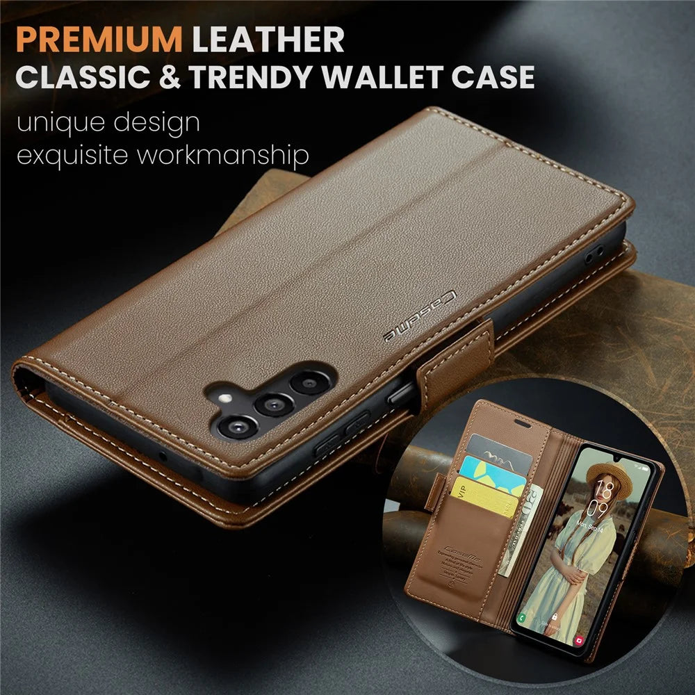 CASEME For Samsung Galaxy A16 5G / A16 4G Leather Case  023 RFID Blocking 3 Card Slot Mobile Cover - Brown - 5