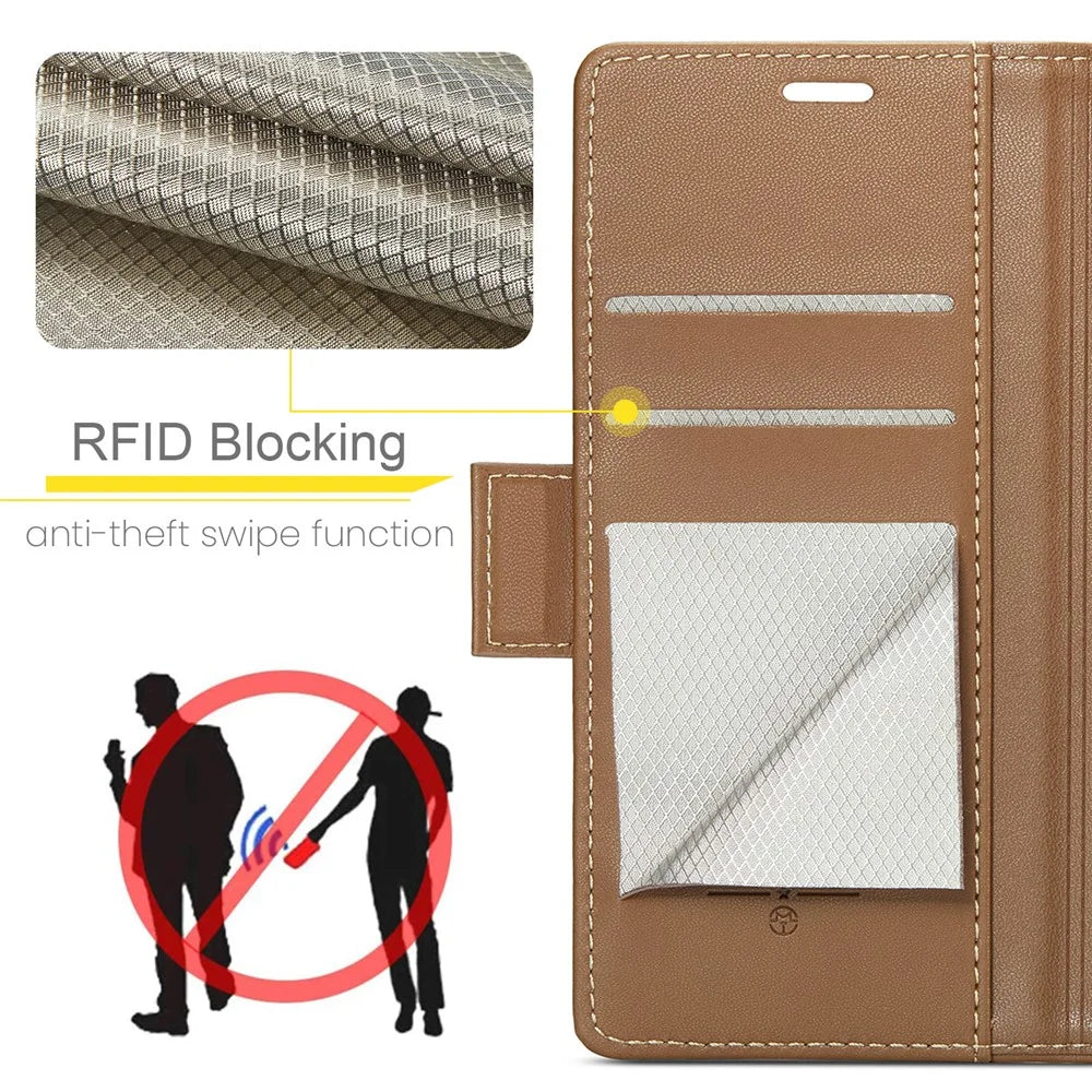 CASEME For Samsung Galaxy A16 5G / A16 4G Leather Case  023 RFID Blocking 3 Card Slot Mobile Cover - Brown - 6
