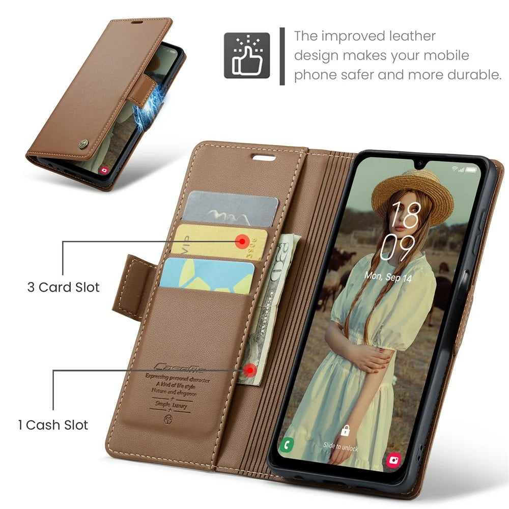 CASEME For Samsung Galaxy A16 5G / A16 4G Leather Case  023 RFID Blocking 3 Card Slot Mobile Cover - Brown - 7