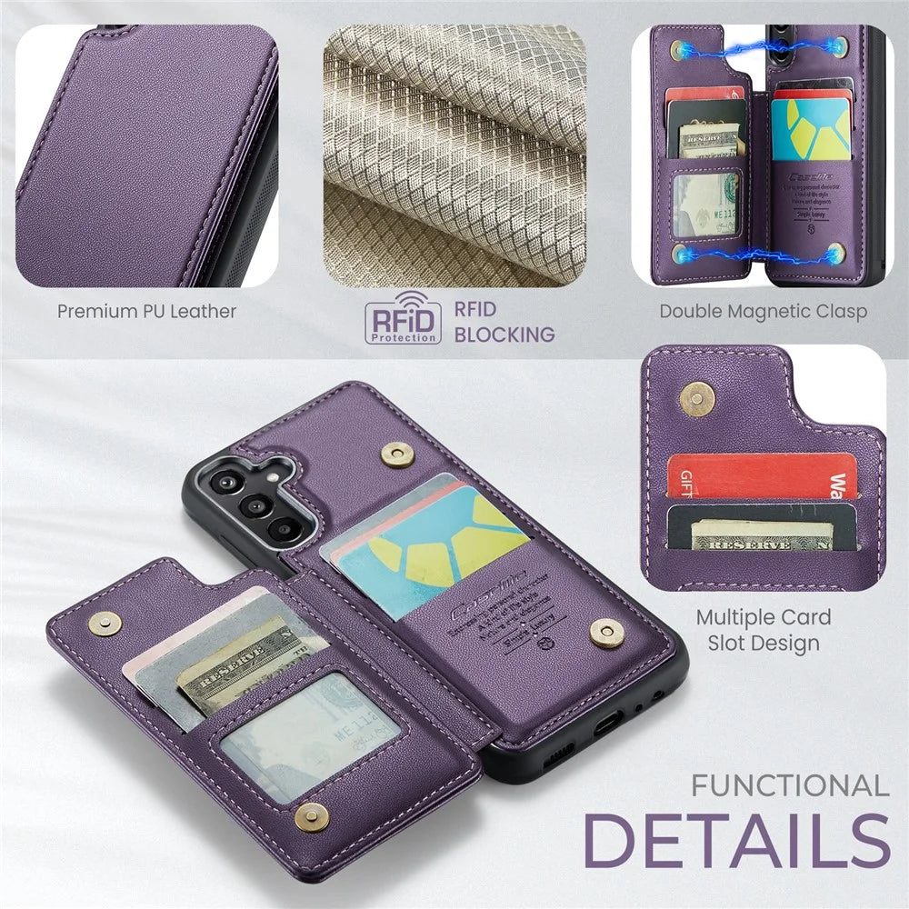 CASEME For Samsung Galaxy A16 5G / A16 4G Phone Case  C22 Leather Back Cover with RFID Blocking Card Slots - Purple - 5