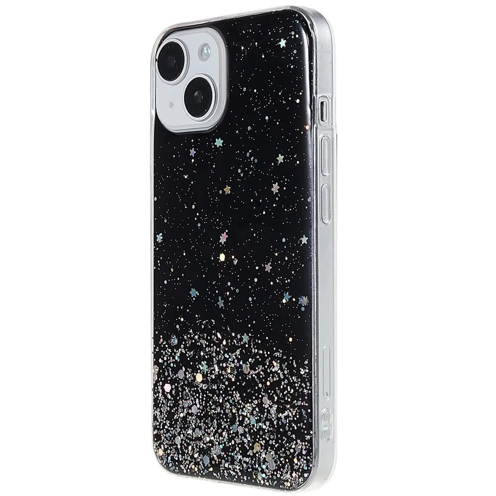 For iPhone 14 Starry Sky Epoxy Sparkle Personalized Phone Case Cover Soft TPU Shock Absorption Back Cover - Black - 3