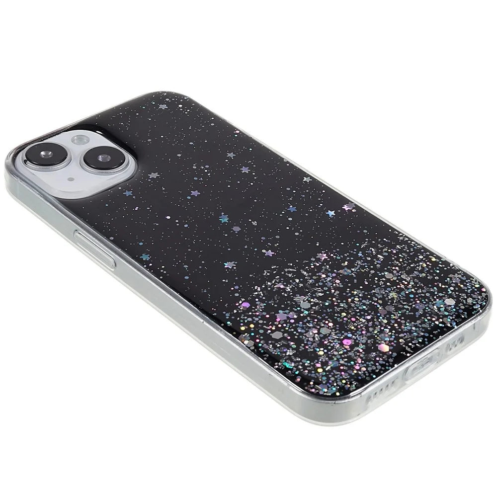 For iPhone 14 Starry Sky Epoxy Sparkle Personalized Phone Case Cover Soft TPU Shock Absorption Back Cover - Black - 5