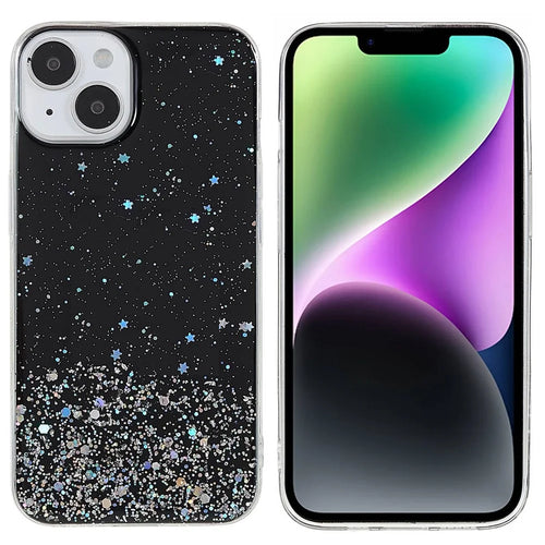 For iPhone 14 Plus Starry Sky Glitter Sparkle Epoxy Case Soft TPU Shockproof Drop Protection Impact Phone Cover - Black - 1