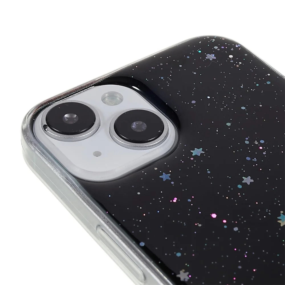 For iPhone 14 Plus Starry Sky Glitter Sparkle Epoxy Case Soft TPU Shockproof Drop Protection Impact Phone Cover - Black - 7