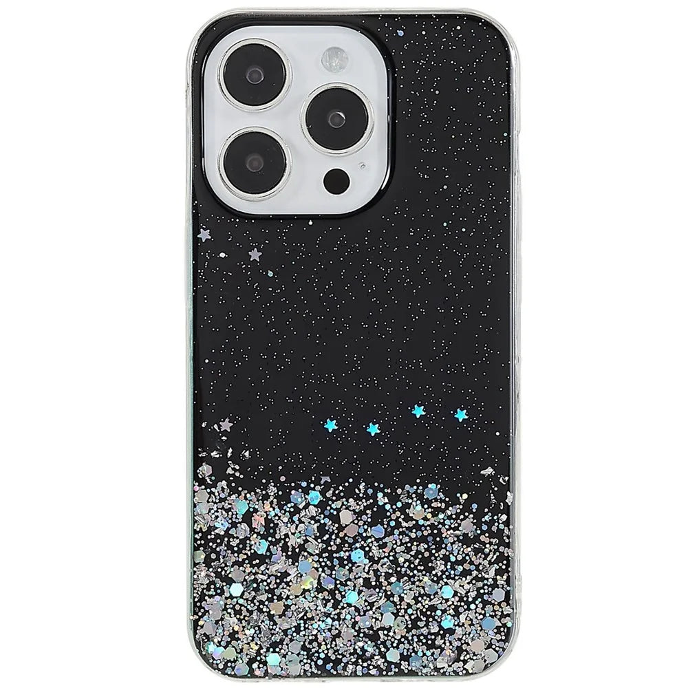 For iPhone 14 Pro Max Starry Sky Sparkle Epoxy Phone Case Soft TPU Anti-Fall Shockproof Protective Cover - Black - 2