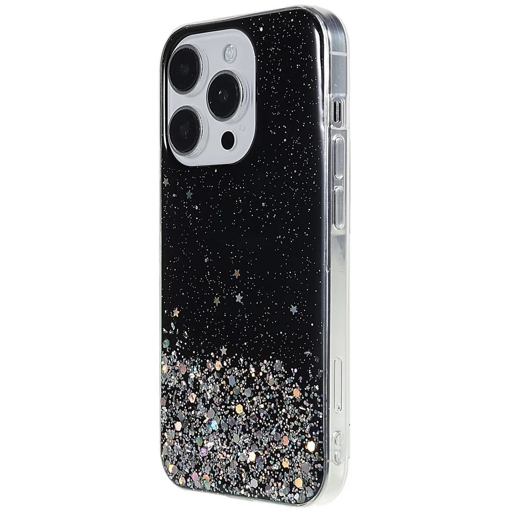For iPhone 14 Pro Max Starry Sky Sparkle Epoxy Phone Case Soft TPU Anti-Fall Shockproof Protective Cover - Black - 3