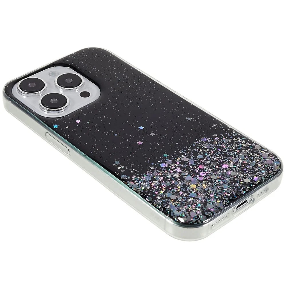 For iPhone 14 Pro Max Starry Sky Sparkle Epoxy Phone Case Soft TPU Anti-Fall Shockproof Protective Cover - Black - 5