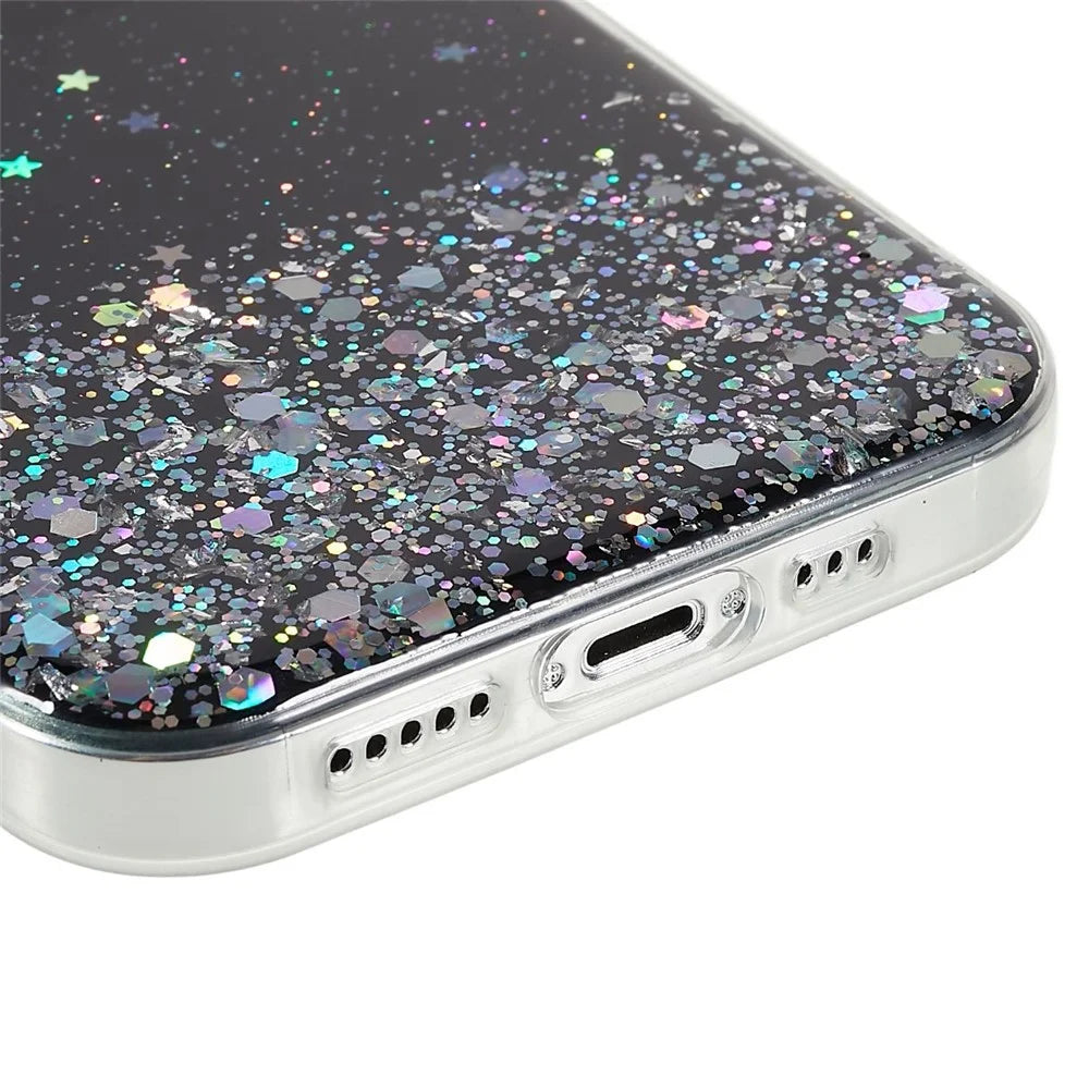 For iPhone 14 Pro Max Starry Sky Sparkle Epoxy Phone Case Soft TPU Anti-Fall Shockproof Protective Cover - Black - 6