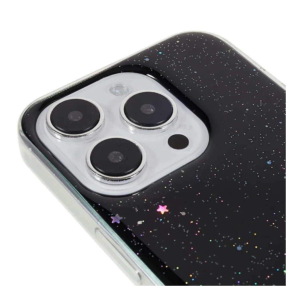 For iPhone 14 Pro Max Starry Sky Sparkle Epoxy Phone Case Soft TPU Anti-Fall Shockproof Protective Cover - Black - 7