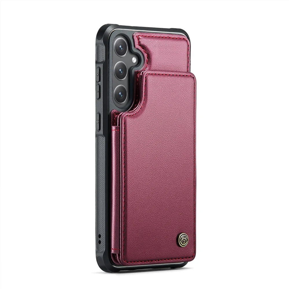 CASEME For Samsung Galaxy S24 FE Phone Case  C22 Leather Back Cover with RFID Blocking Card Slots - Red - 2