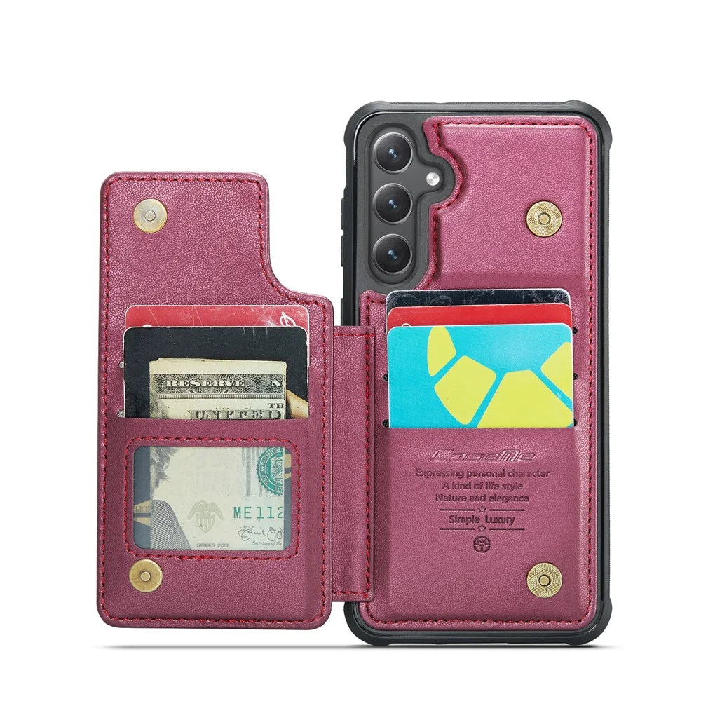 CASEME For Samsung Galaxy S24 FE Phone Case  C22 Leather Back Cover with RFID Blocking Card Slots - Red - 3