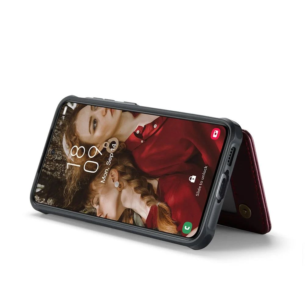 CASEME For Samsung Galaxy S24 FE Phone Case  C22 Leather Back Cover with RFID Blocking Card Slots - Red - 4