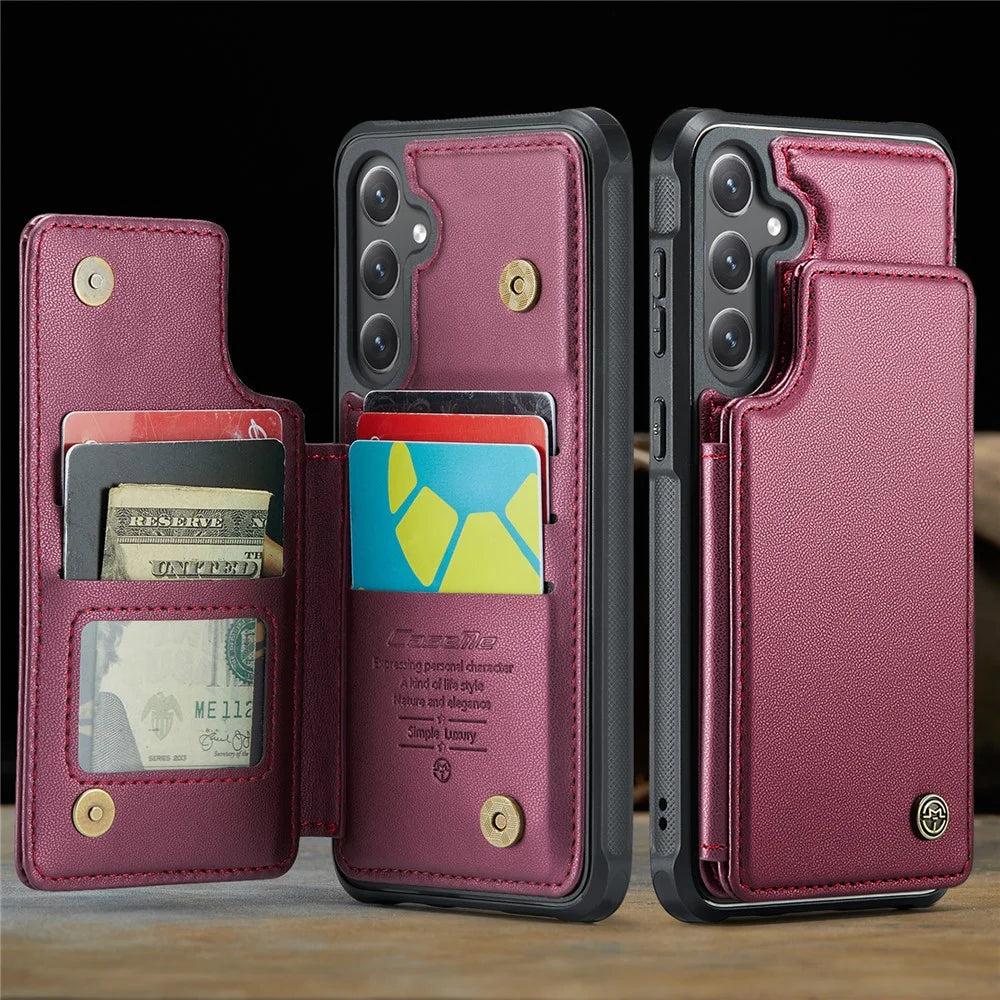CASEME For Samsung Galaxy S24 FE Phone Case  C22 Leather Back Cover with RFID Blocking Card Slots - Red - 6