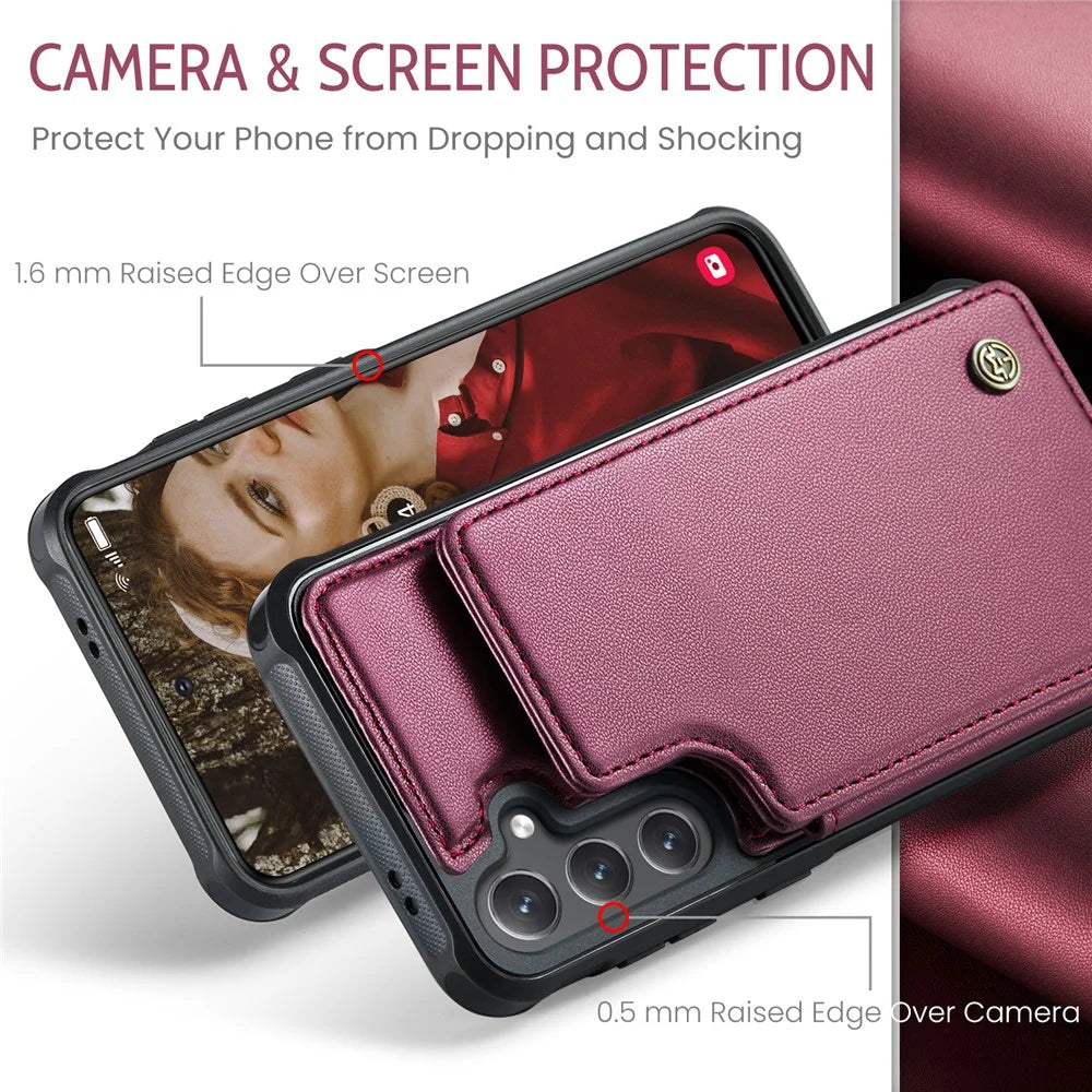 CASEME For Samsung Galaxy S24 FE Phone Case  C22 Leather Back Cover with RFID Blocking Card Slots - Red - 7