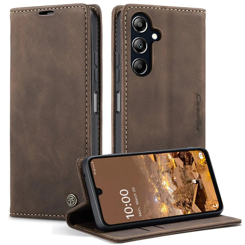 CASEME For Samsung Galaxy A16 5G / A16 4G Case  013 Series Card Holder Stand Leather Phone Cover - Coffee - 1