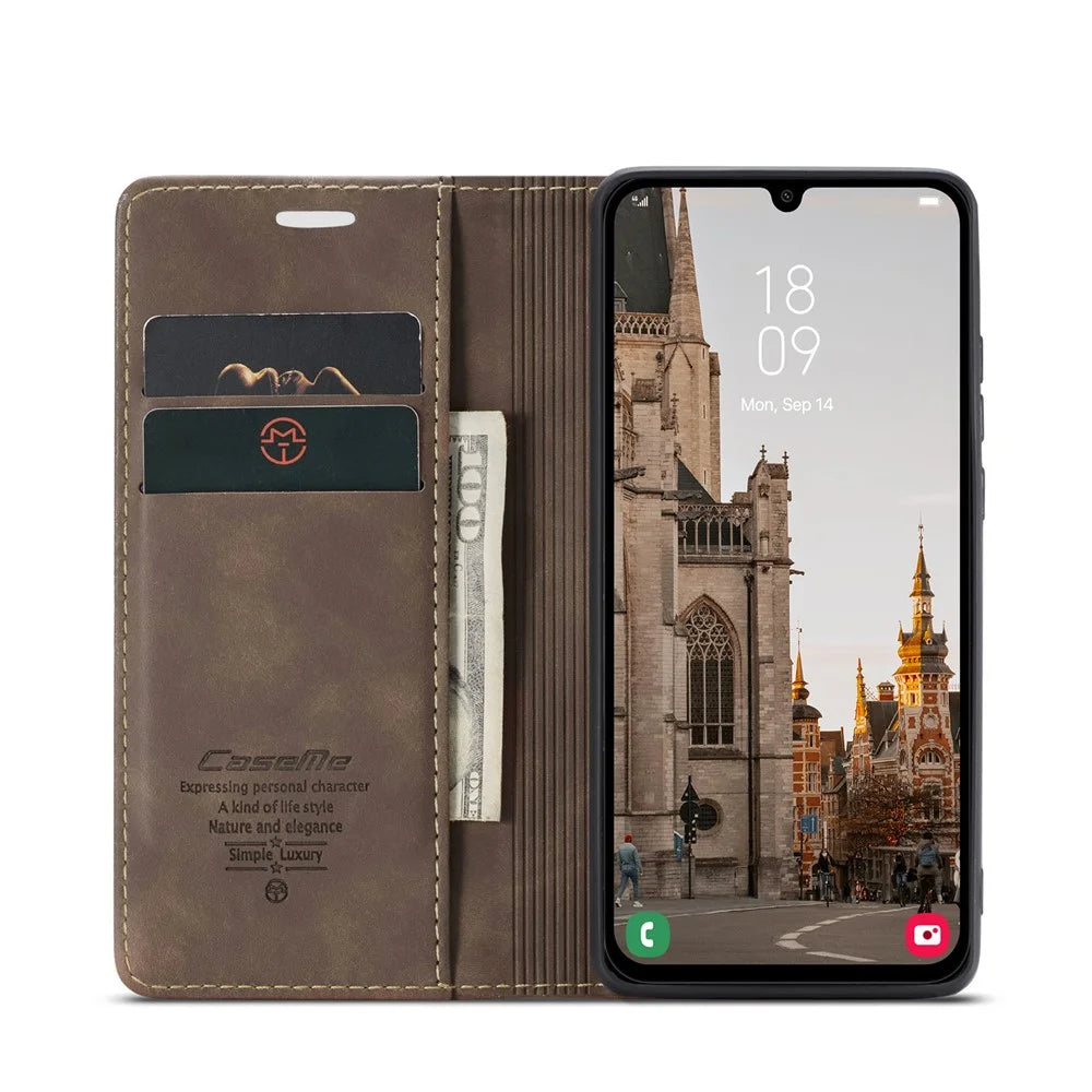 CASEME For Samsung Galaxy A16 5G / A16 4G Case  013 Series Card Holder Stand Leather Phone Cover - Coffee - 3